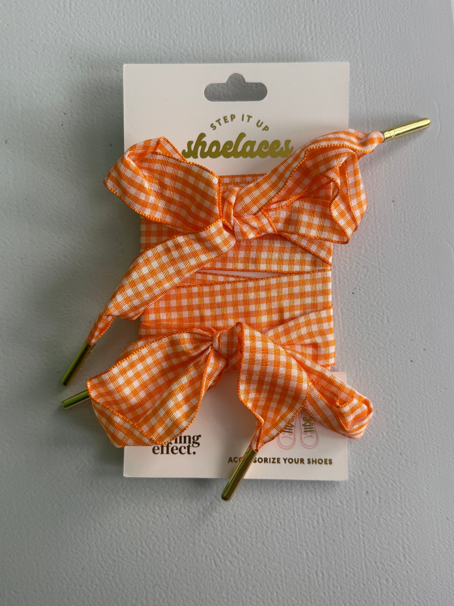 Step It Up Gingham Ribbon Shoelaces – Black & Orange