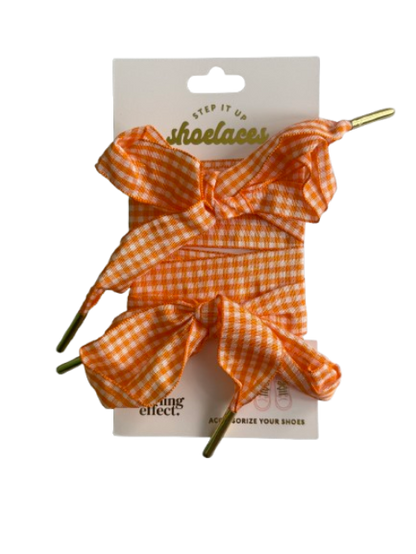 Step It Up Gingham Ribbon Shoelaces – Black & Orange