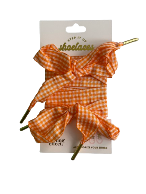 Step It Up Gingham Ribbon Shoelaces – Black & Orange