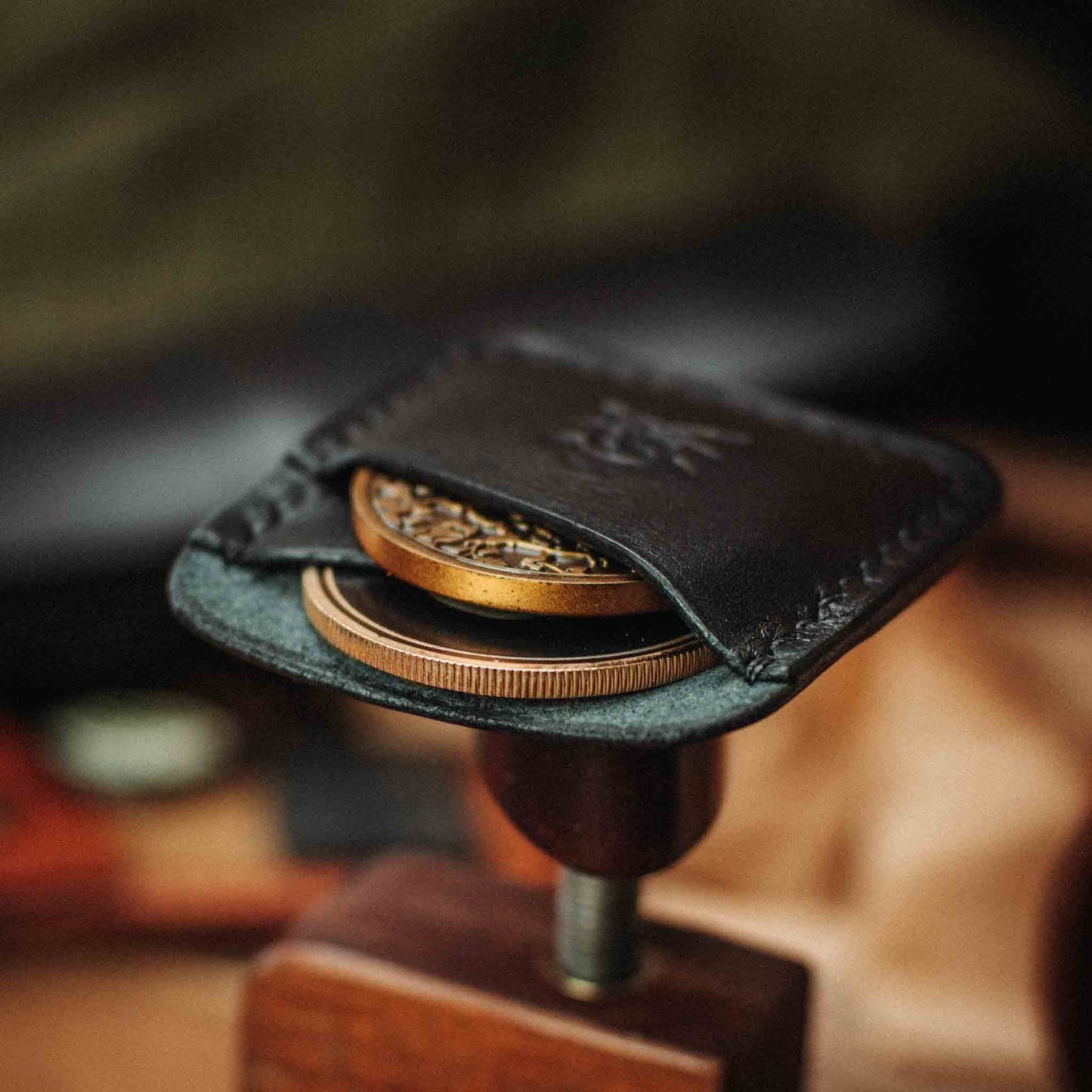 Handmade Premium Leather Challenge Coin Holder – Peso Pocket Duo | Double Coin Slip for Military Coins |