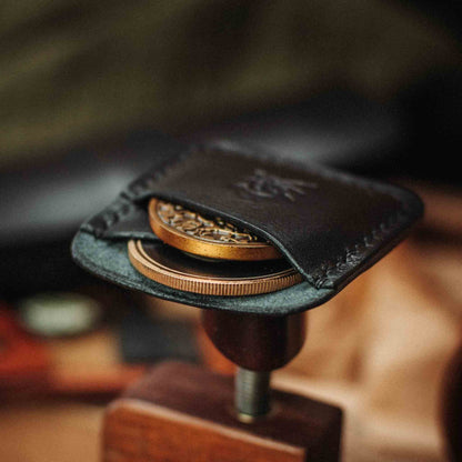 Handmade Premium Leather Challenge Coin Holder – Peso Pocket Duo | Double Coin Slip for Military Coins |