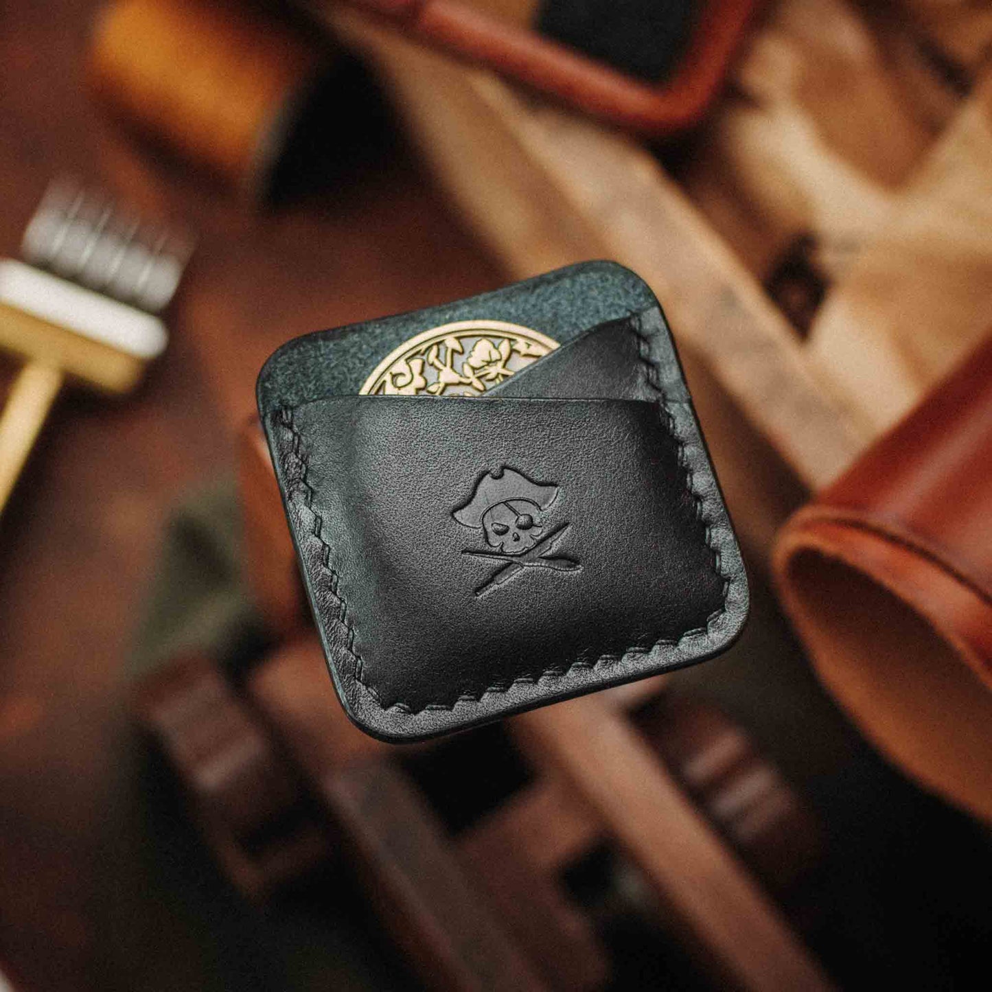 Handmade Premium Leather Challenge Coin Holder – Peso Pocket Duo | Double Coin Slip for Military Coins |