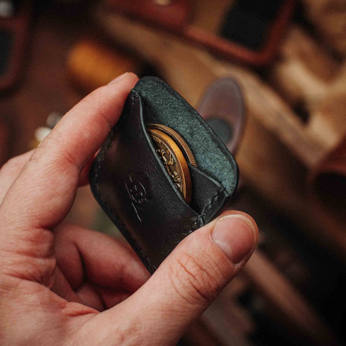 Handmade Premium Leather Challenge Coin Holder – Peso Pocket Duo | Double Coin Slip for Military Coins |