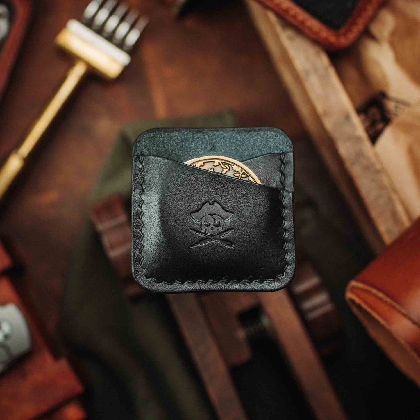 Handmade Premium Leather Challenge Coin Holder – Peso Pocket Duo | Double Coin Slip for Military Coins |