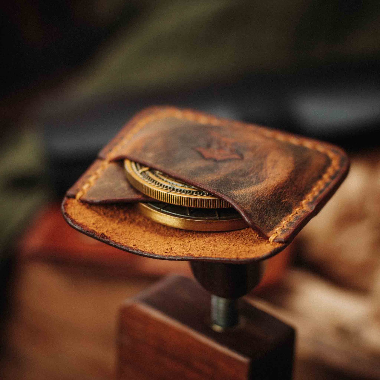 Handmade Premium Leather Challenge Coin Holder – Peso Pocket Duo | Double Coin Slip for Military Coins |