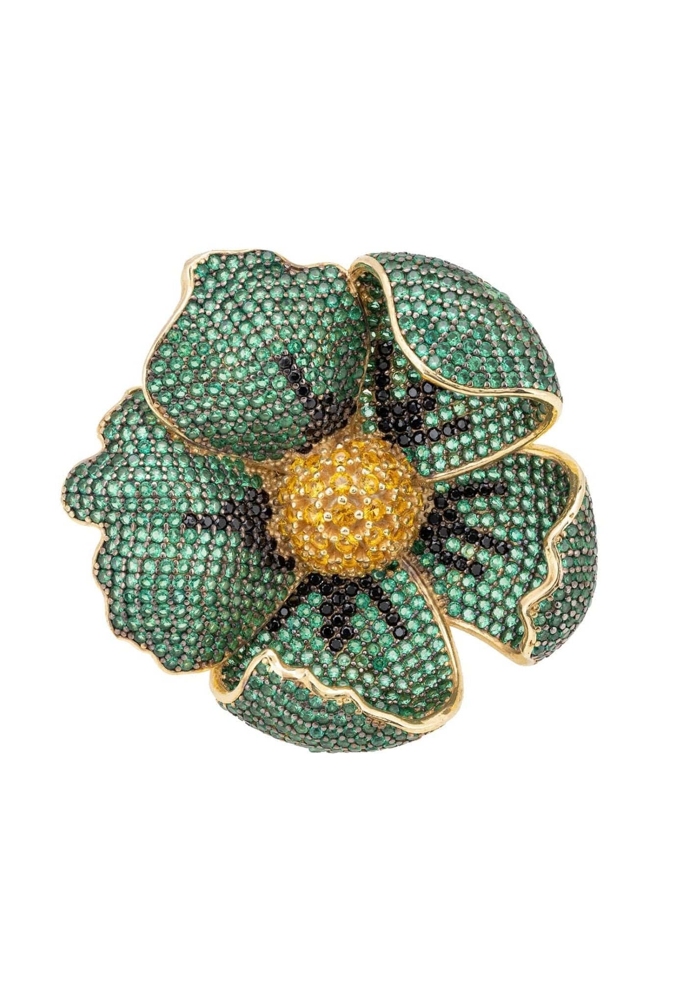 Poppy Flower Green Ring – Gold Elegance with Botanical Brilliance