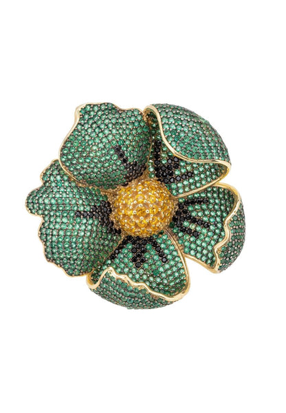 Poppy Flower Green Ring – Gold Elegance with Botanical Brilliance