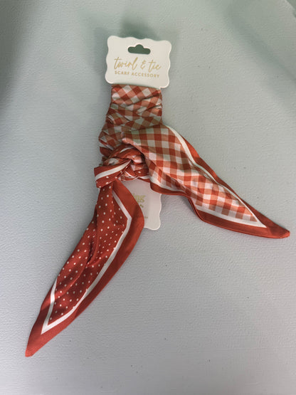 Twirl & Tie Printed Scarf Accessory – Orange Gingham & Polka Dot