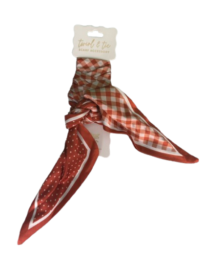 Twirl & Tie Printed Scarf Accessory – Orange Gingham & Polka Dot