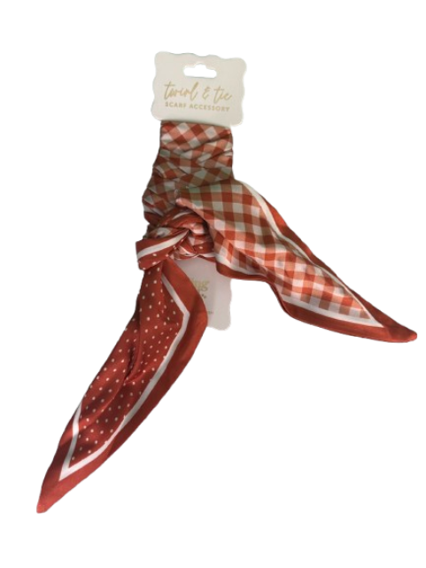 Twirl & Tie Printed Scarf Accessory – Orange Gingham & Polka Dot