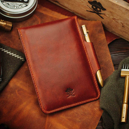 The Steersman – Handmade Leather EDC Journal Cover with Angled Velcro Patch Window, Brass Hardware &amp; Pen Loop | Field Notes Notebook Holder