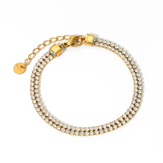 Double Tennis Bracelet – Waterproof Stainless Steel CZ