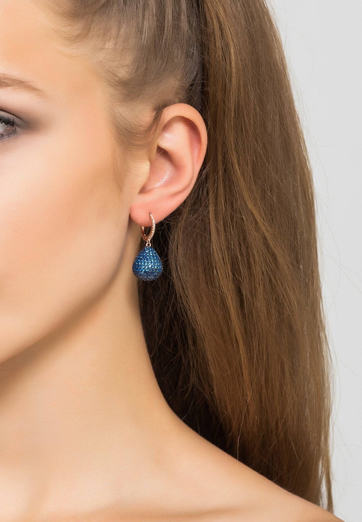 Valerie Pear Drop Gemstone Earrings – Rose Gold & Sapphire Blue Elegance