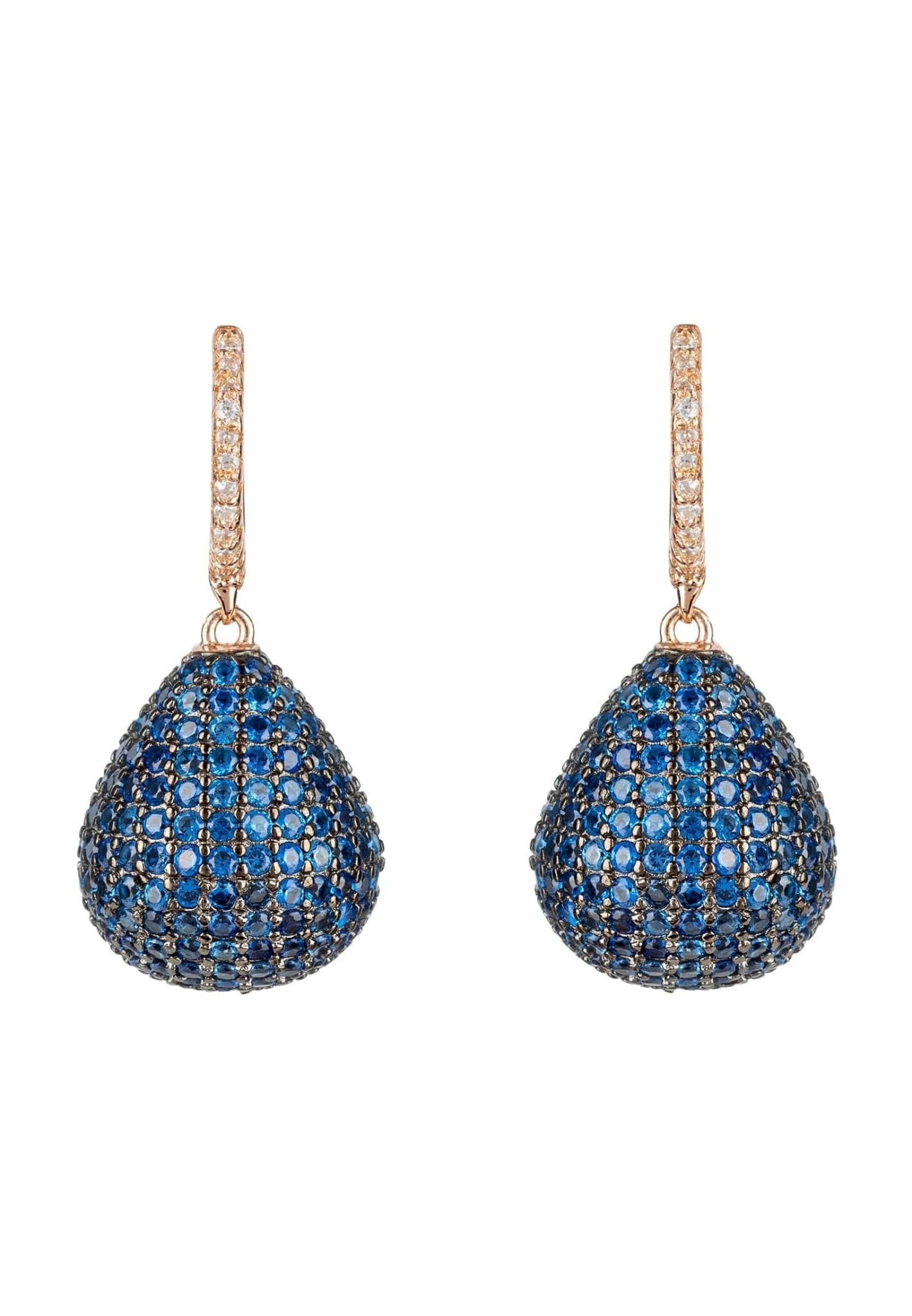 Valerie Pear Drop Gemstone Earrings – Rose Gold & Sapphire Blue Elegance