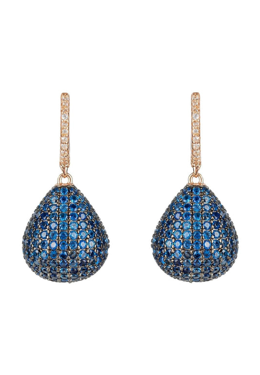 Valerie Pear Drop Gemstone Earrings – Rose Gold & Sapphire Blue Elegance