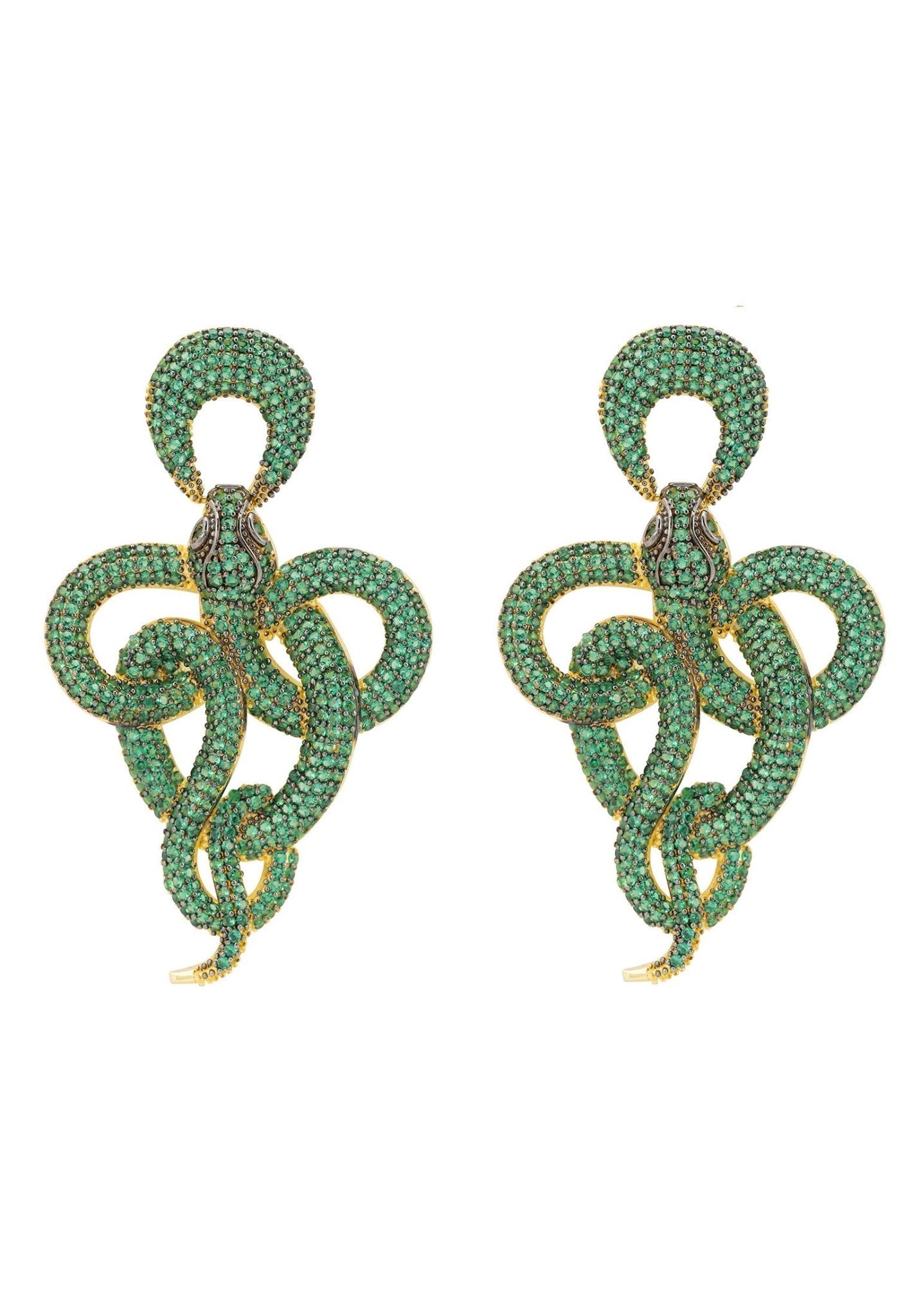 Viper Snake Drop Earrings - Gold & Emerald Glamour