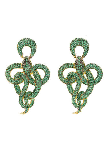 Viper Snake Drop Earrings - Gold & Emerald Glamour