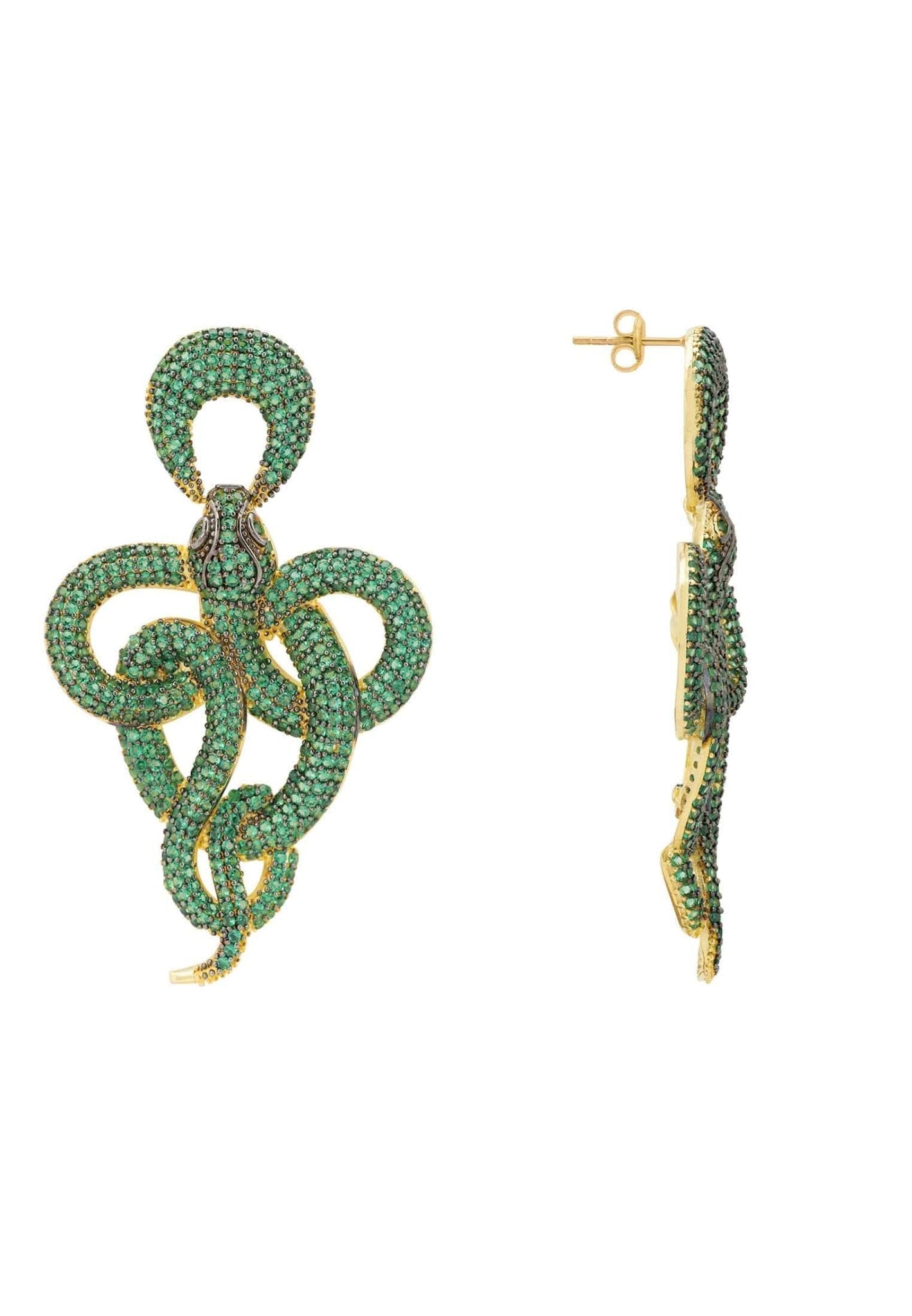Viper Snake Drop Earrings - Gold & Emerald Glamour