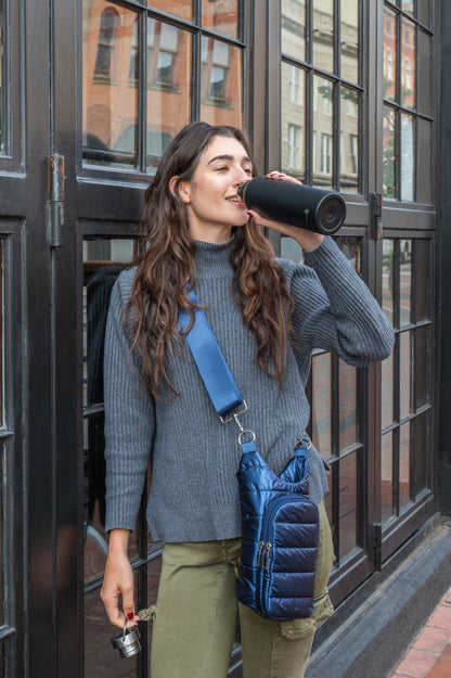 Black with Silver Top Stainless Steel Insulated Water Bottle- 24 Oz