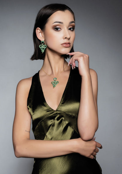Viper Snake Drop Earrings - Gold & Emerald Glamour