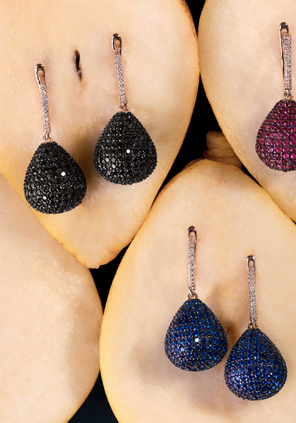 Valerie Pear Drop Gemstone Earrings – Rose Gold & Sapphire Blue Elegance