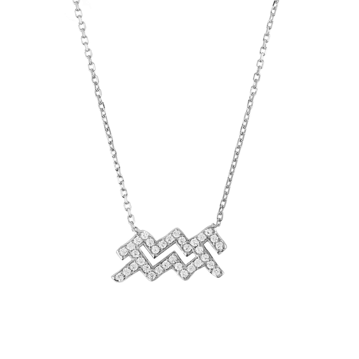 Zodiac Star Sign Pendant Necklace Silver Aquarius